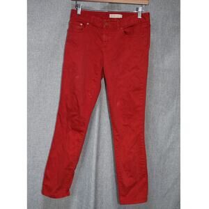 Tory Burch 29 Cropped Skinny Jeans Red Stretch Cotton Ankle
